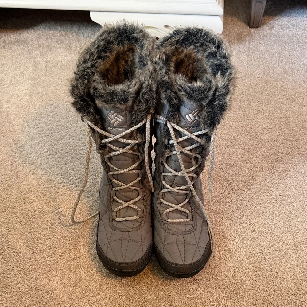Columbia Women's Gray Lace-Up Faux Fur Winter Boots